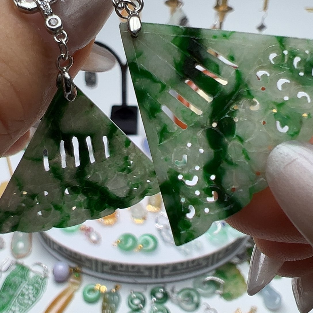 翡翠银S925镶嵌耳饰天然缅甸A货翡翠