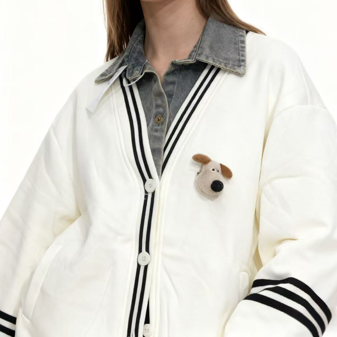 牛仔拼接袖子条纹上衣