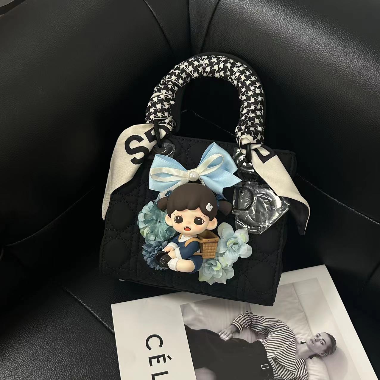 原创手工设计潮玩 韩系轻奢小众设计黑色磨砂戴妃包