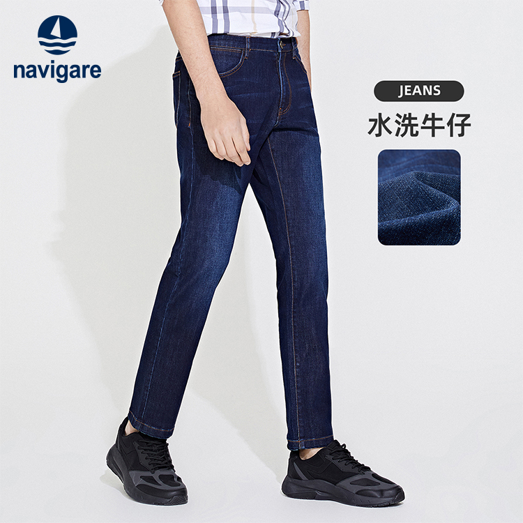 [弹力棉感]navigare意大利小帆船春秋男士牛仔裤休闲通勤直筒裤子
