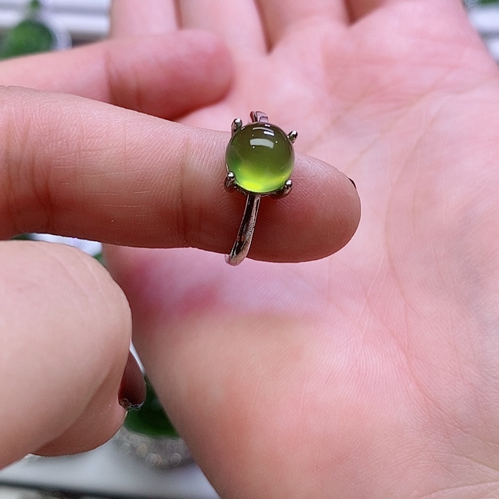 蛇纹石玉戒指银S925镶嵌
