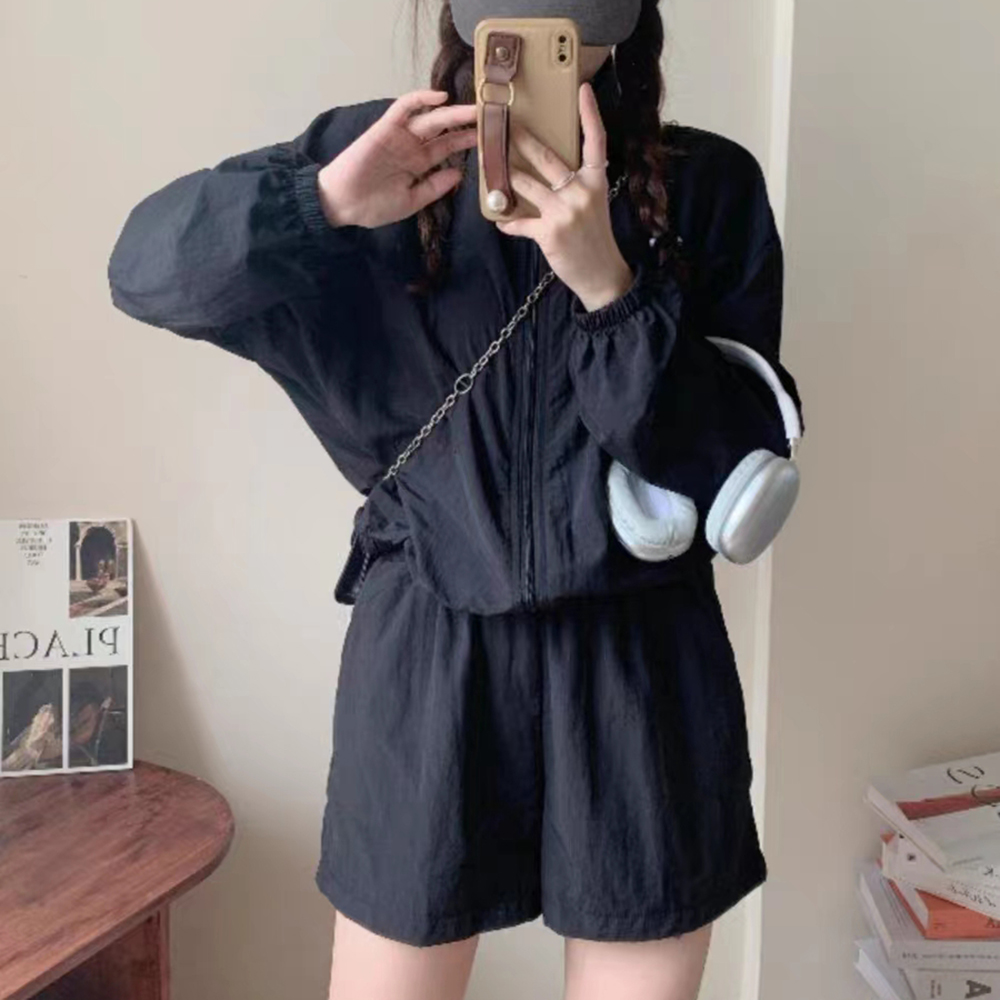 休闲外套阔腿短裤黑色两件套E88501