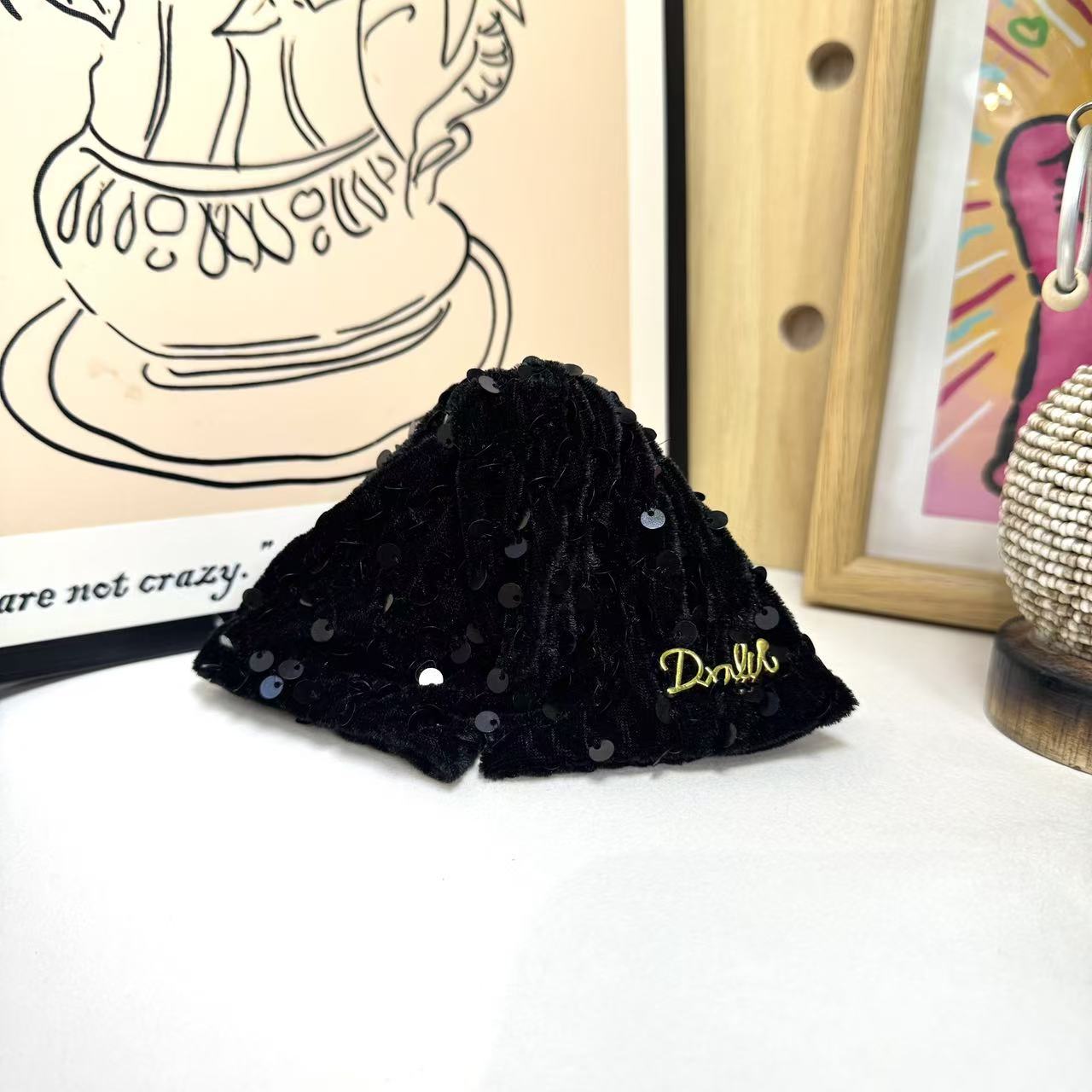 BlomUME黑丝绒亮片字母抓夹韩系高级感丸子头马尾抓夹发饰1220