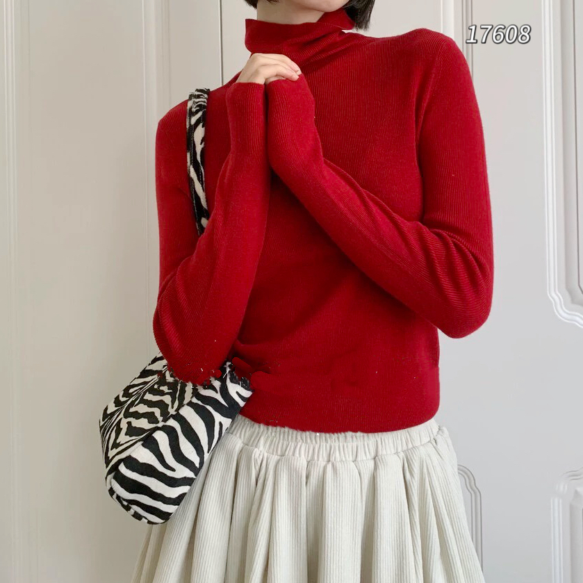 17608 微透WANGDAN（部无水洗唛介意慎拍)净版堆堆领打底针织衫