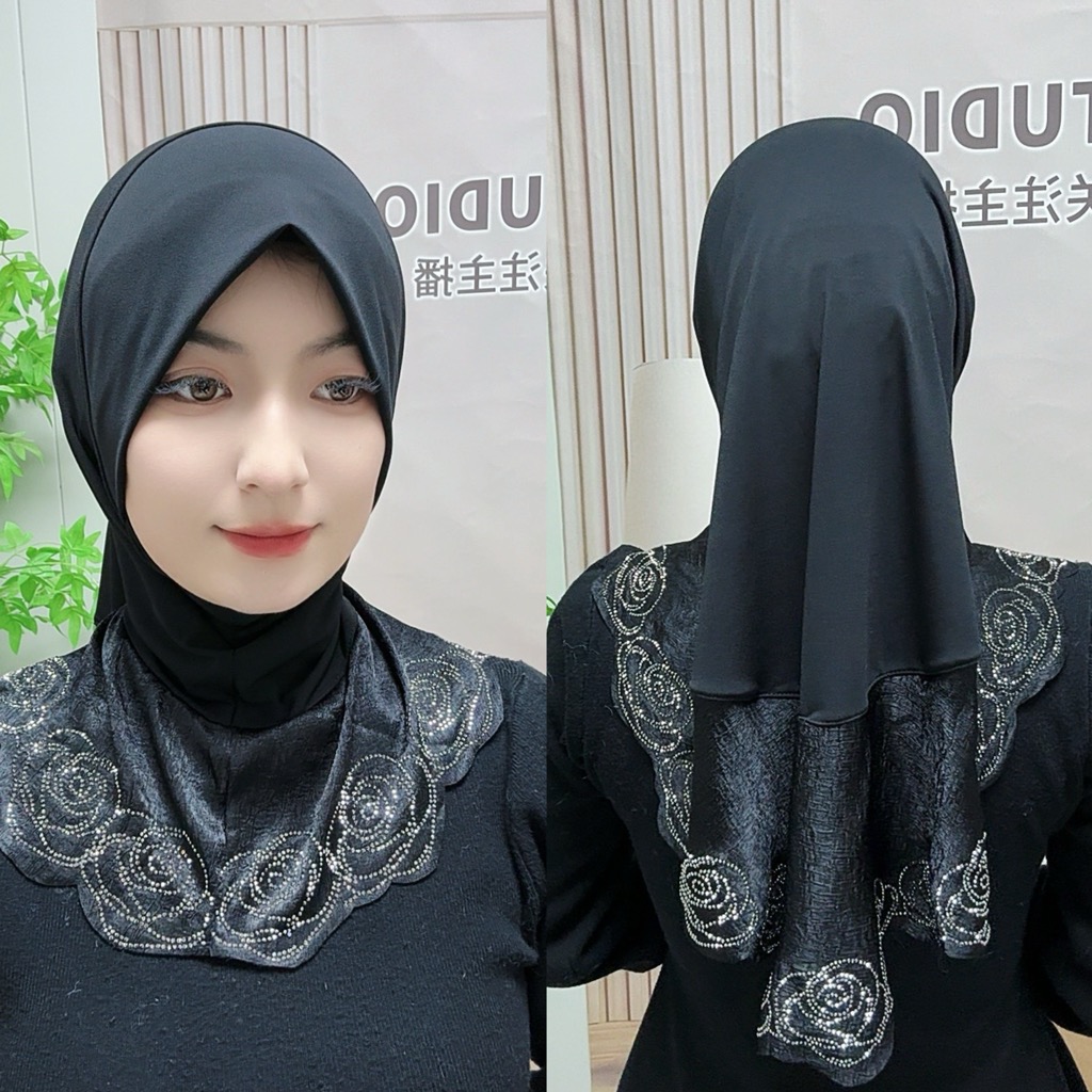 茶花高端丝绸拼接头巾