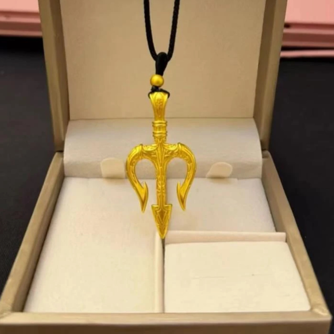 合金吊坠 简单大气时尚三叉戟海神男女款金色项链挂坠