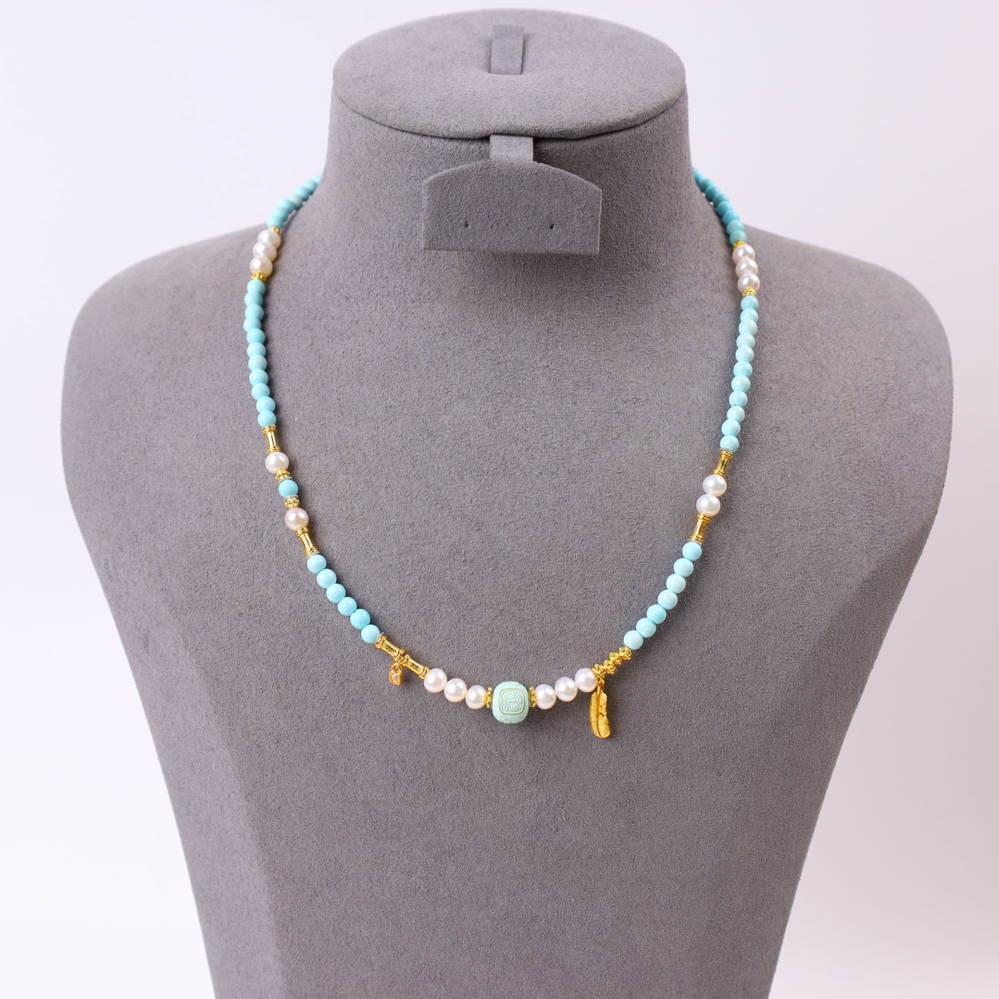 【心如珠宝甄选】扎基羽毛 绿松 珍珠项链 CLL780