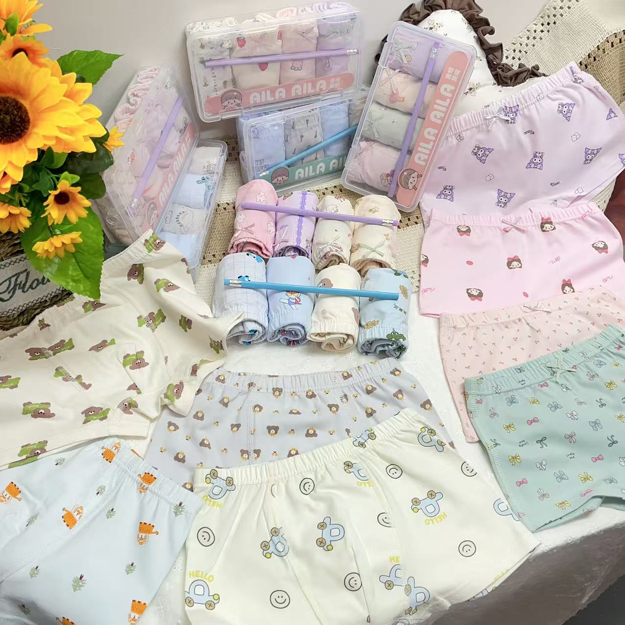 【7A抗菌】爱啦爱啦薄款底裤儿童夏季内裤平角宝宝（4条装）送铅笔