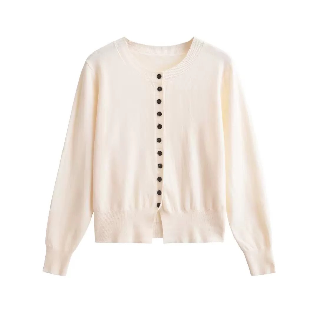 7215圆领拼色毛针织衫黄色薄款针织衫简约短款百搭上衣