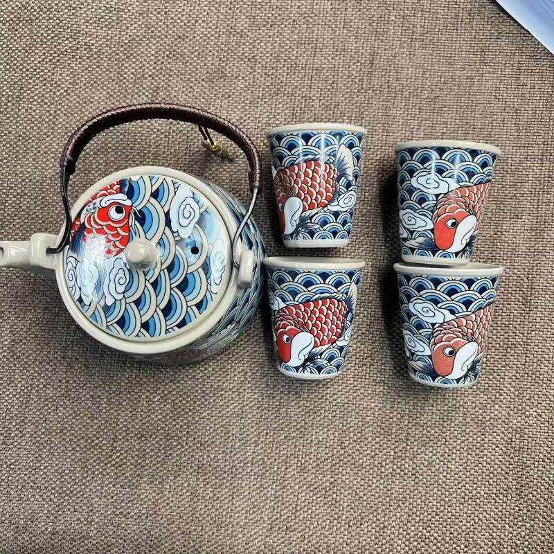 锦鲤提梁壶四杯+茶盘套装605 ZHZ007
