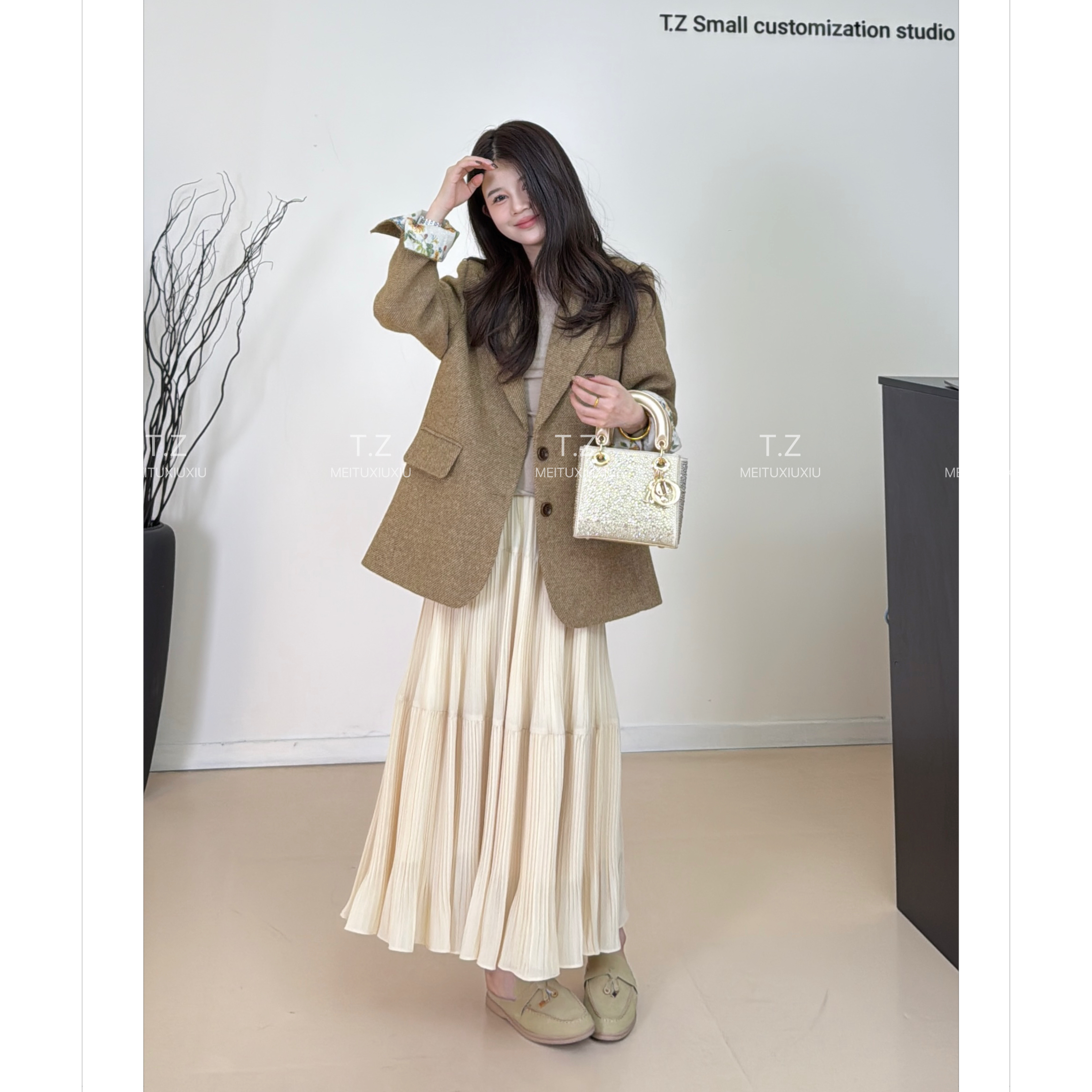 【清仓只出不进】~150小个子改版秋款复古羊毛粗花呢西装外套D2637