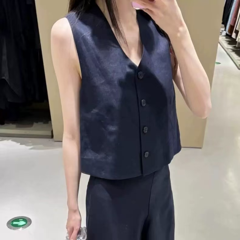 CO@ 复古老钱风通勤气质马甲长裤两件套套装