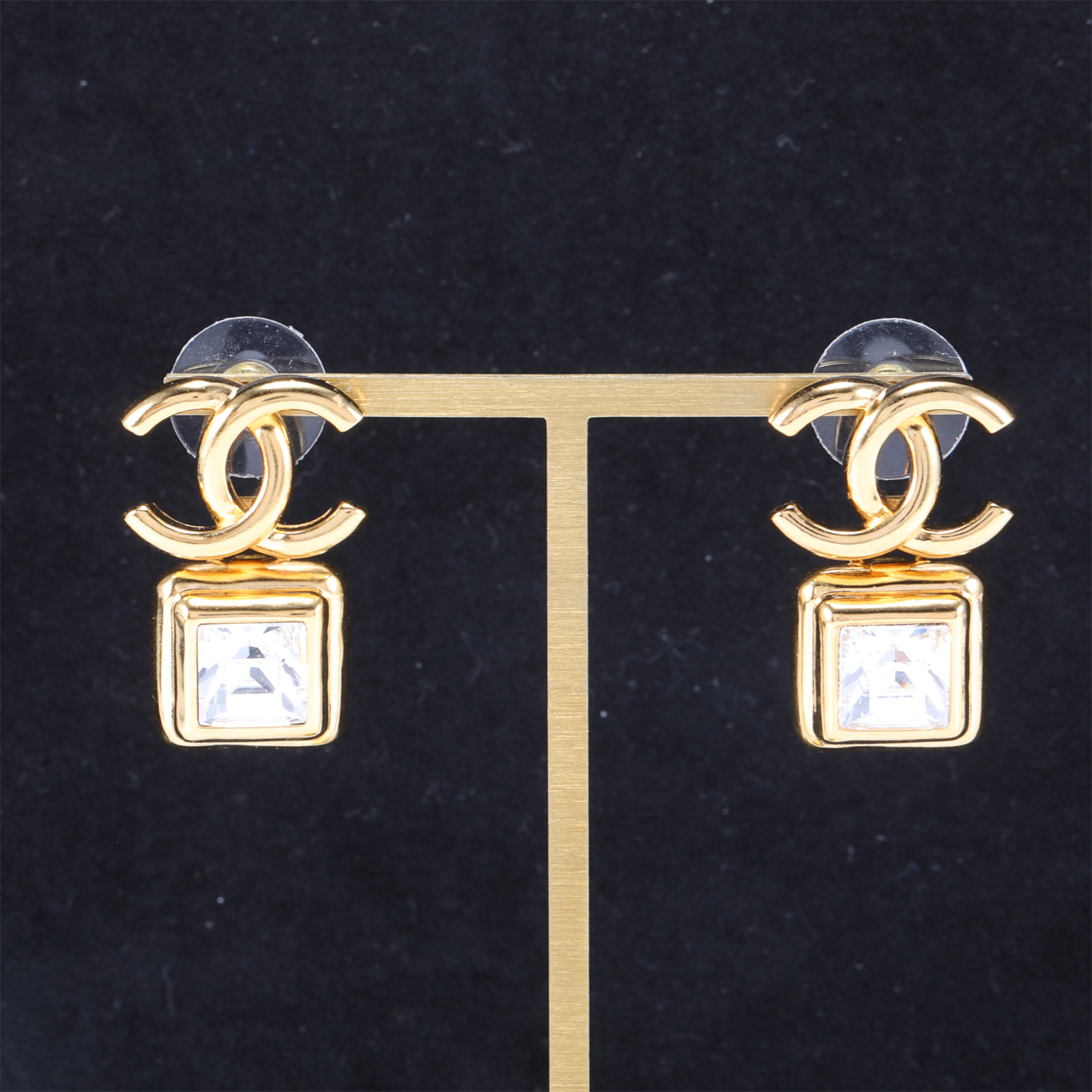 99新 Chanel/香奈儿 小花6花复古双C 水钻吊坠 耳环 合金