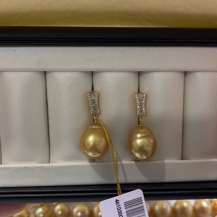 海水珍珠上新金巴小蛮腰耳坠12-13mm银S925镶嵌