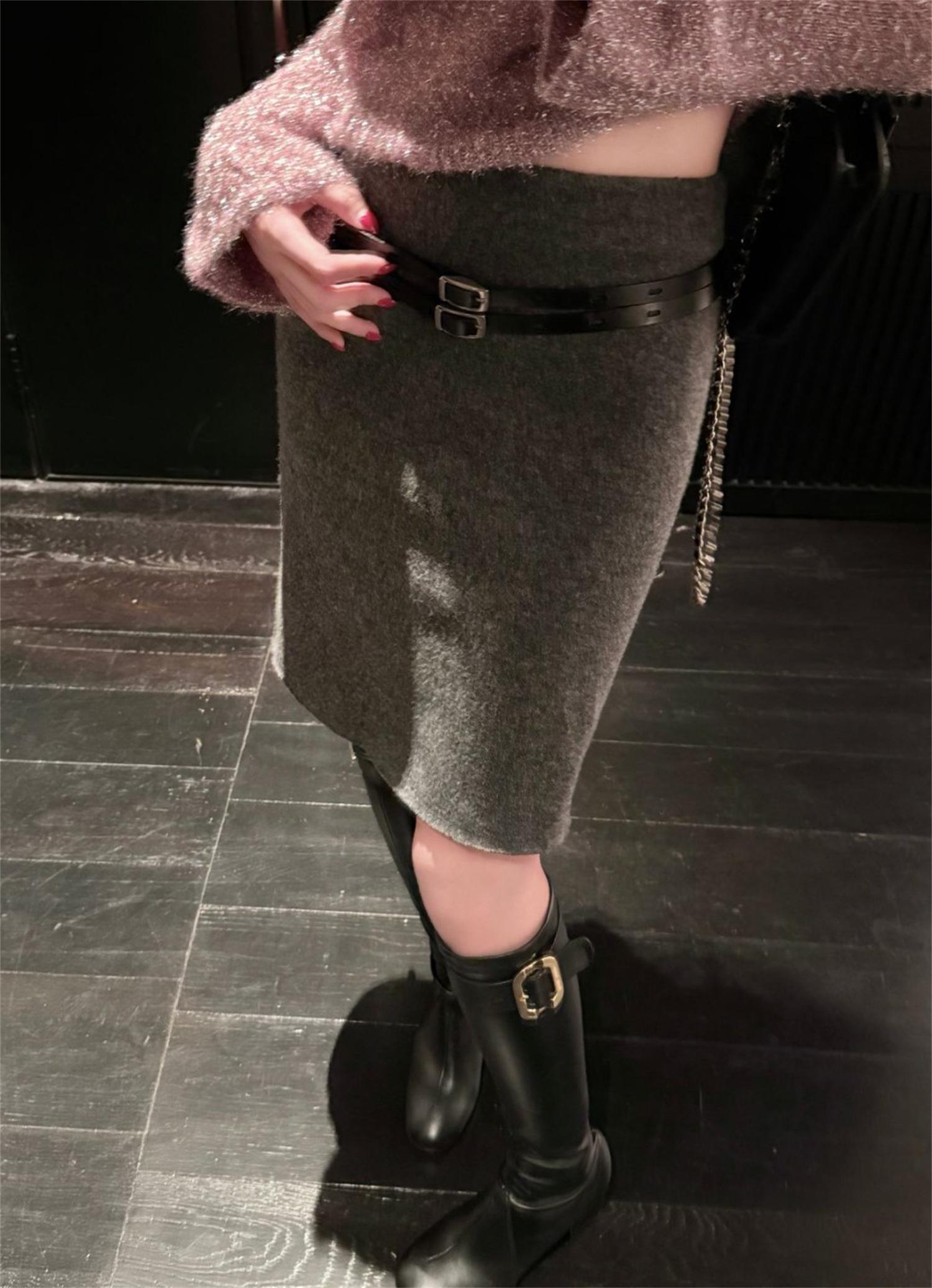 Laareetoo 秋冬季高级感毛呢半身裙包臀裙