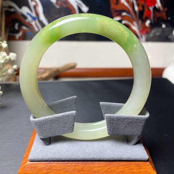 【翠青手镯】天然和田玉青海料翠青手镯白冰晴底正圈手镯59#