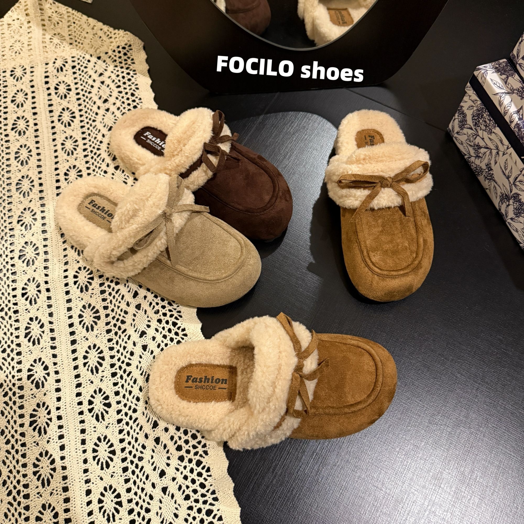 显瘦！增高！光腿穿好看~INS露丝毛毛拖鞋仙女秋冬季外穿勃肯棉拖