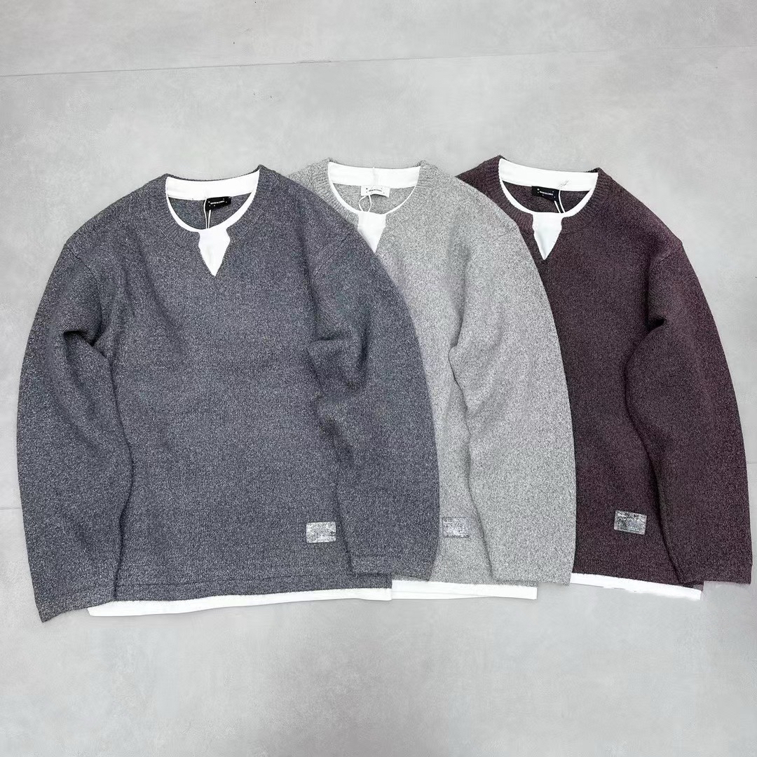 【MOSHOU默首】定制款假两件圆领加绒长袖毛衣保暖耐脏不起球