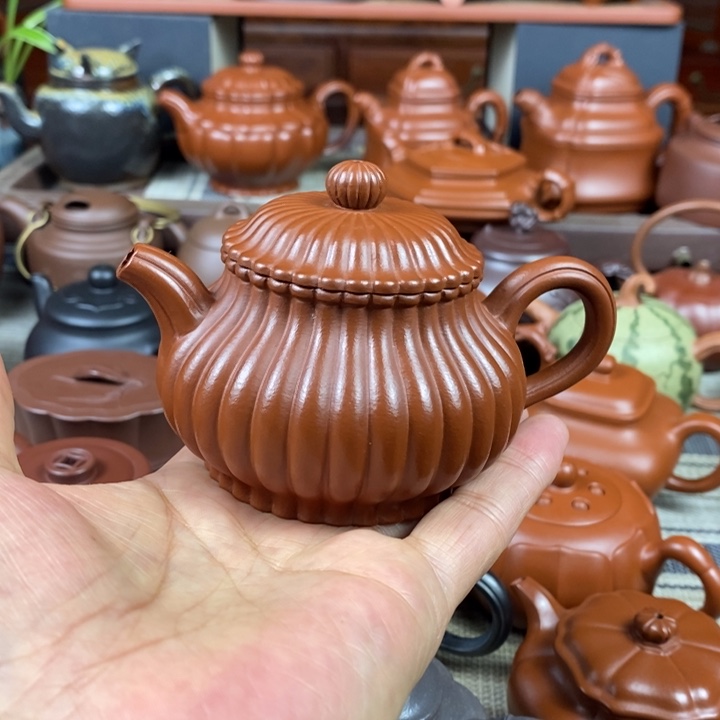 紫砂茶壶筋纹潘壶180cc原矿赵庄朱泥特价