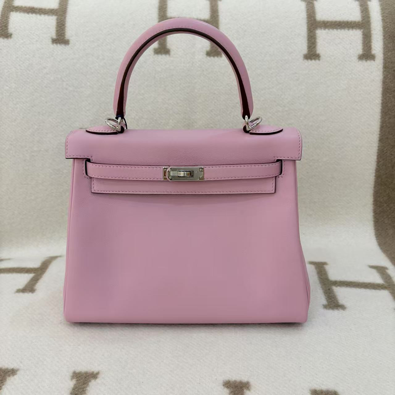 全新未使用 Hermes/爱马仕 kelly 25 Z s皮 锦葵紫手提包ll0401a5