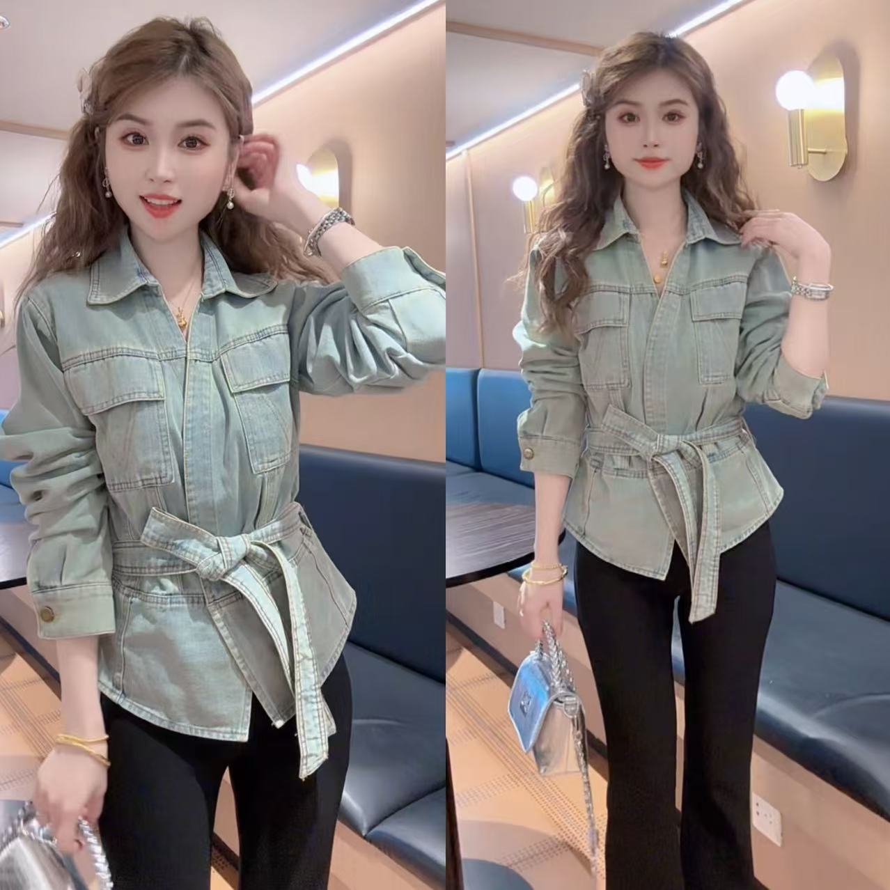 【月月专享】梧桐落夏.复古系带收腰高级感牛仔外套XXJ-Z00218