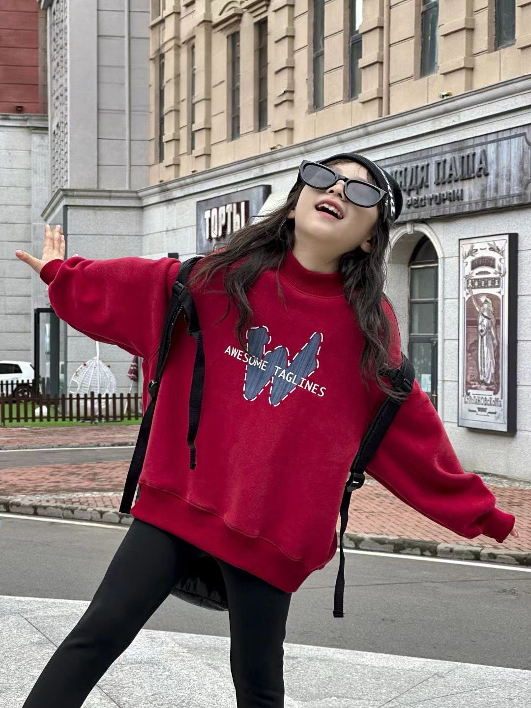 亲子款红色加绒卫衣