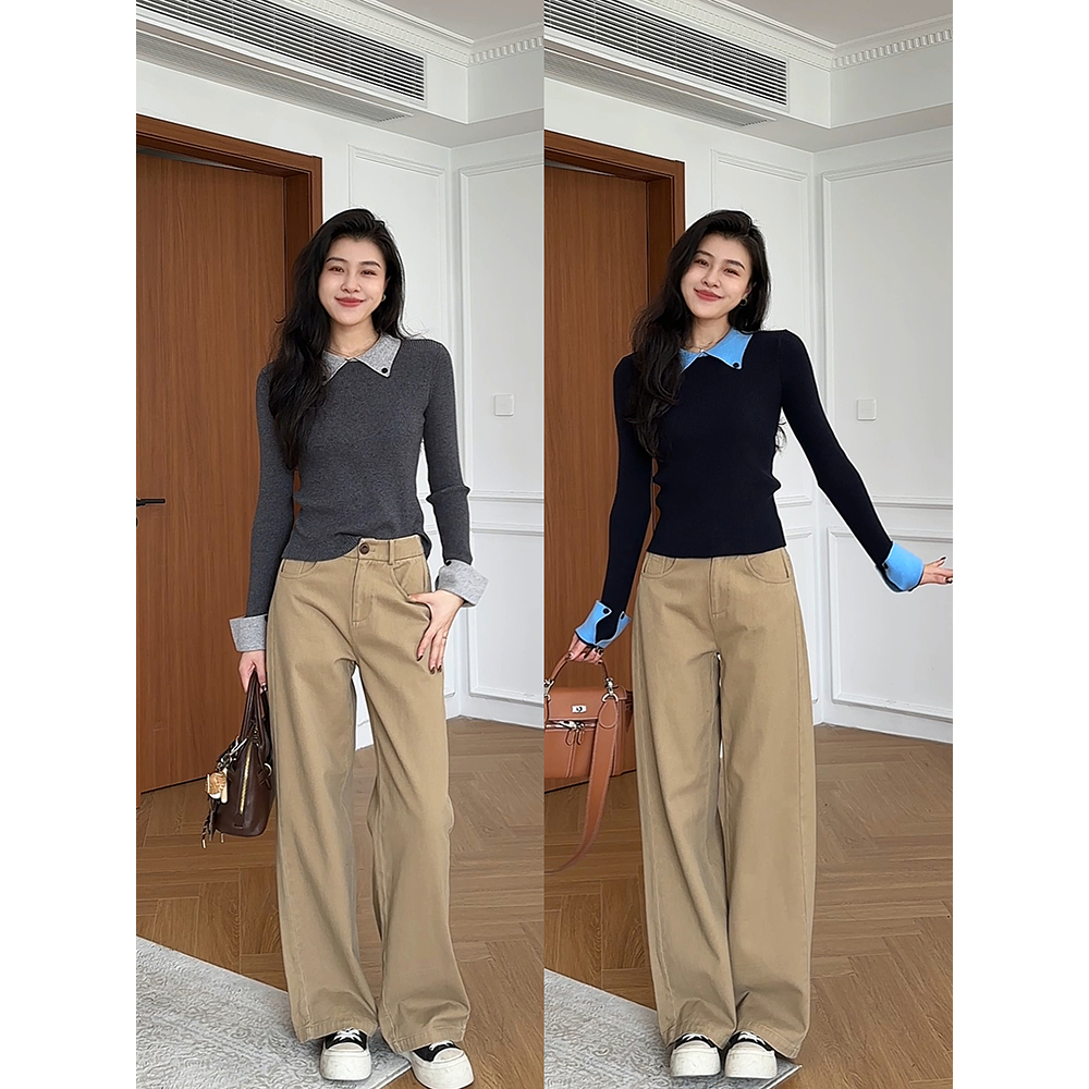 张阿星【闲适漫游】冬季休闲时尚通勤撞色设计感修身翻领百搭毛衣