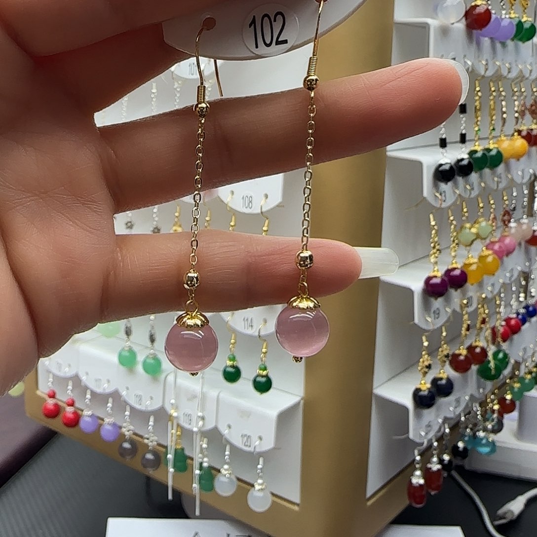 石英质玉（非洲翠）合金耳坠