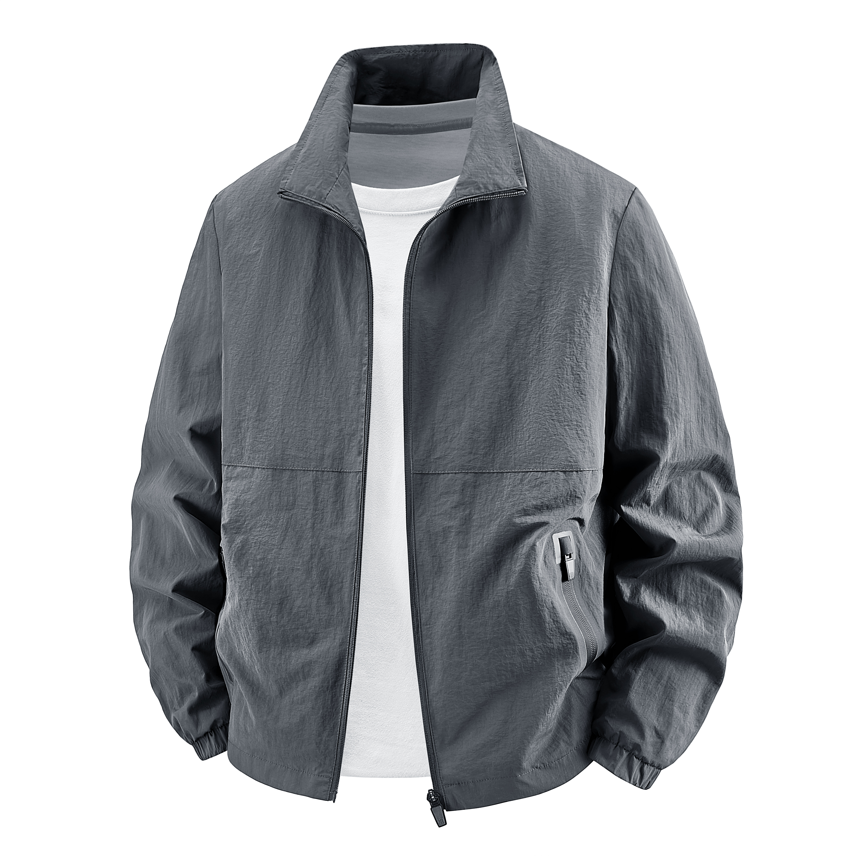 春秋新款户外冲锋衣外套休闲夹克男士宽松运动上衣立领薄款男装