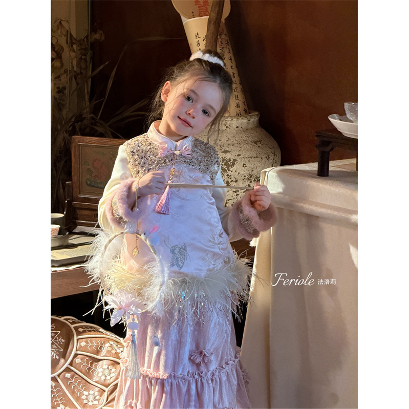 【西域公主】FLL·25冬~女童新中式亮片毛条上衣马甲53956（童装汉服）