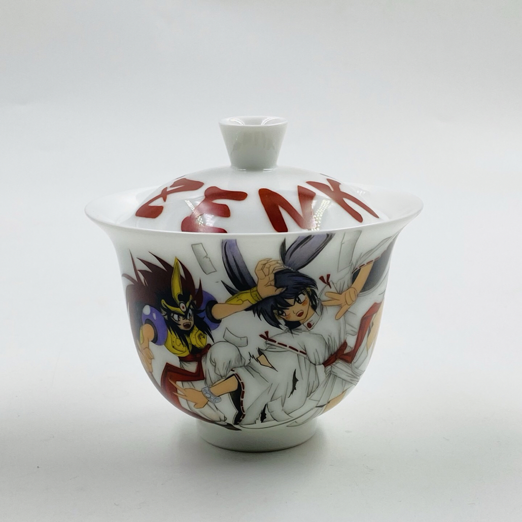 景德镇陶瓷手绘鬼神童子动漫人物盖碗系列