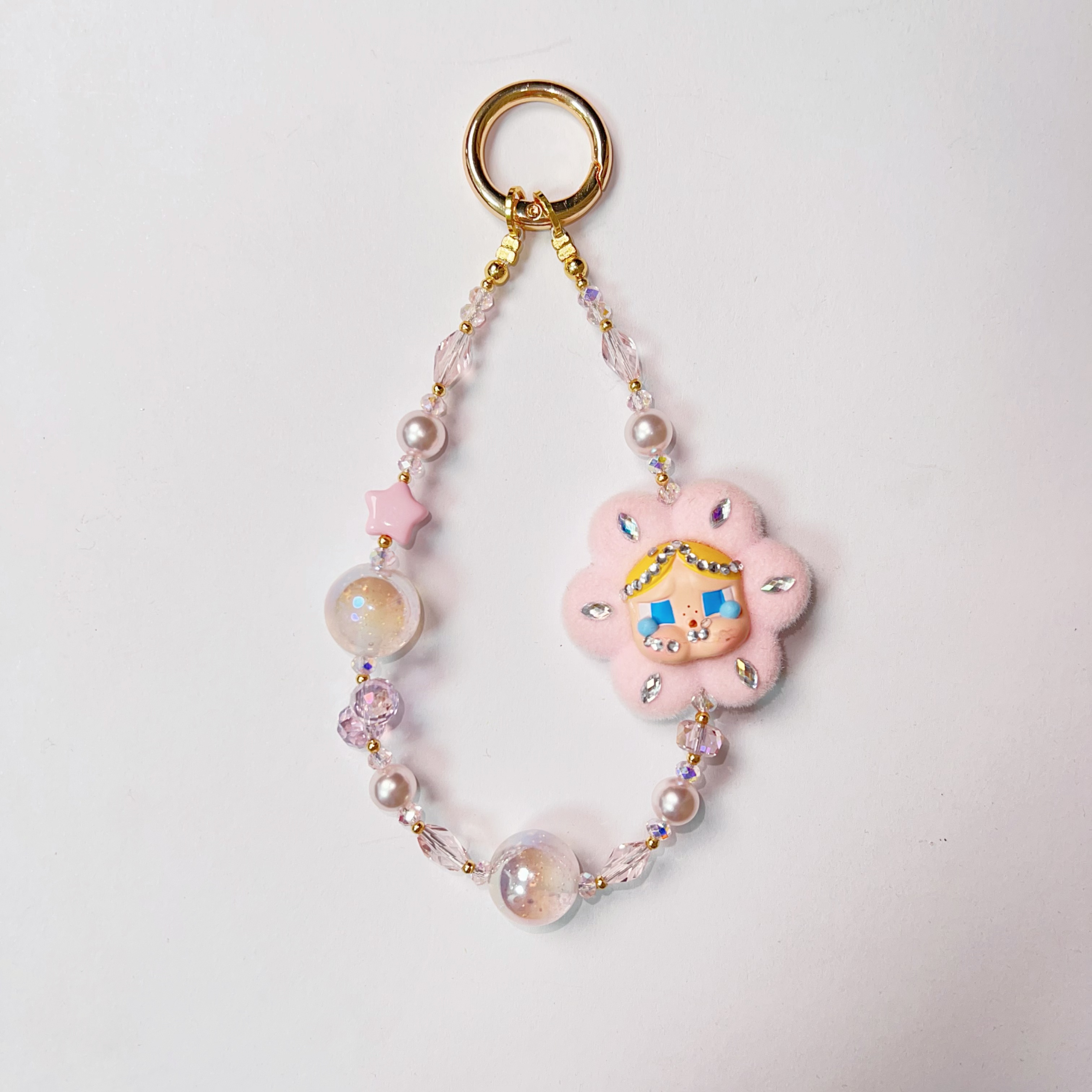 Xbing饰品原创手机挂件防丢手机链挂绳夏季粉色向日葵哭娃090