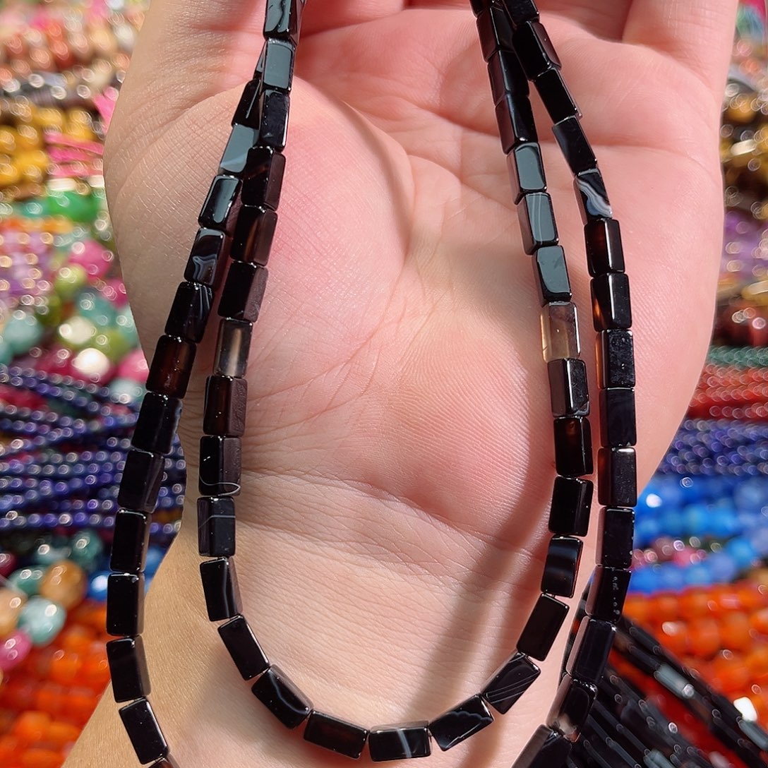 玛瑙/玉髓未镶嵌珠宝半成品黑玛瑙方管一条4x11mm