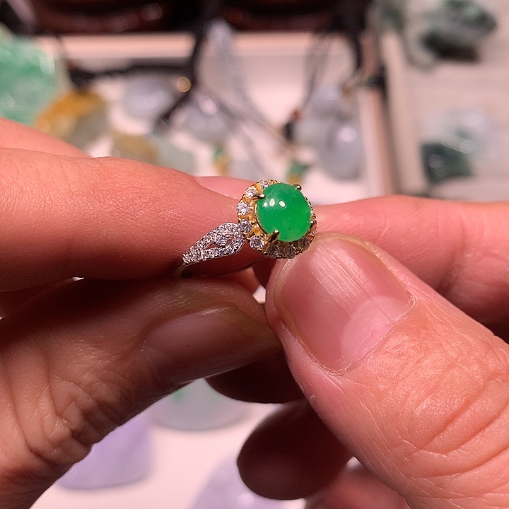 翡翠银S925镶嵌挂件介指