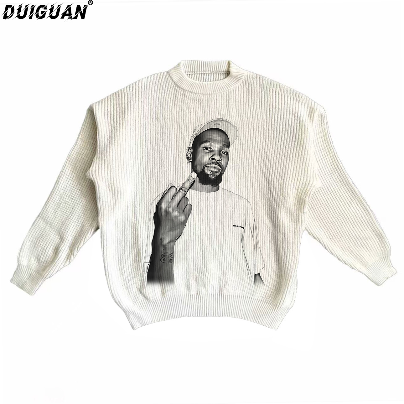 DG-杜兰特球星印花针织衫毛衣宽松型秋冬高领圆领卡通复古秋季