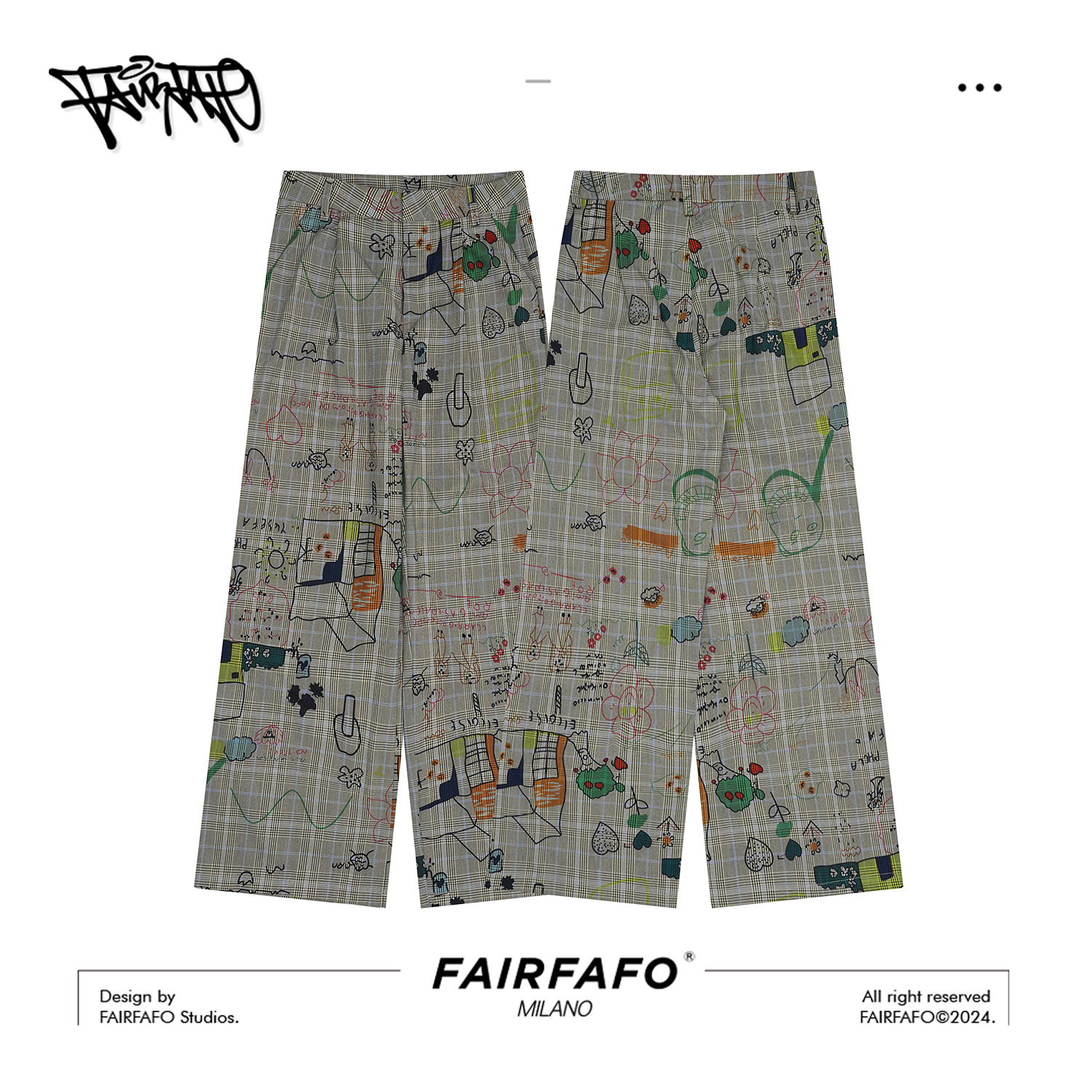 FAIRFAFO林肉肉【复古涂鸦格纹西装裤】夏季新款爆款KZRJ43098