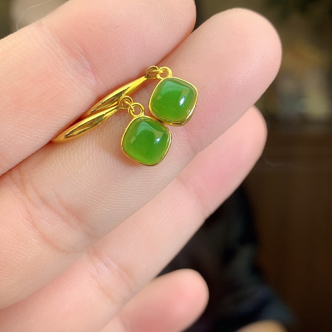 吊坠(不含链)银S925镶嵌和田玉（碧玉）耳饰