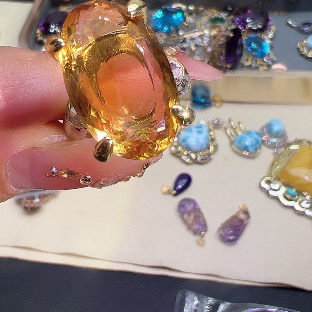 黄晶珠宝半成品银S925镶嵌