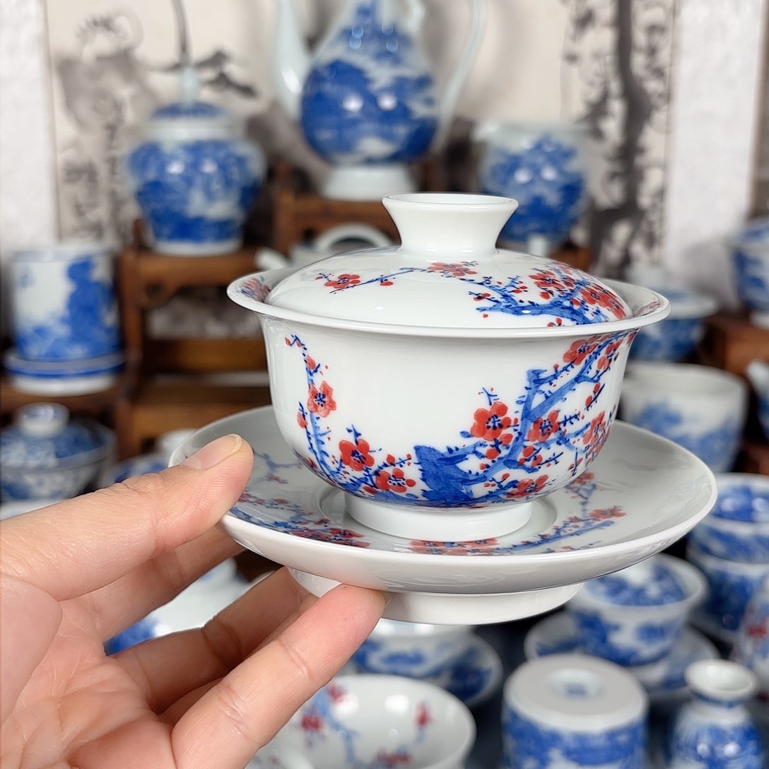 杯泰****工青花瓷器手绘作品盖碗