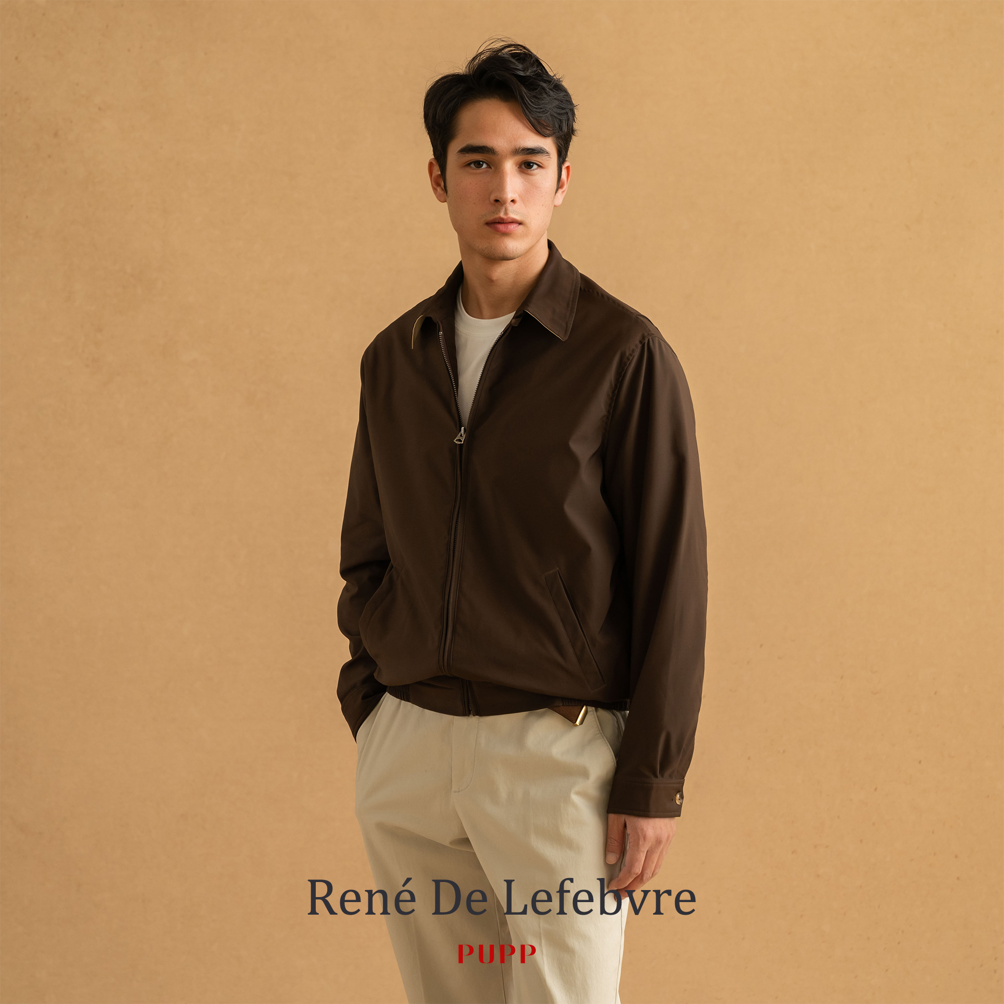 René De Lefebvre秋季男士休闲翻领工装风复古商务拼色夹克外套