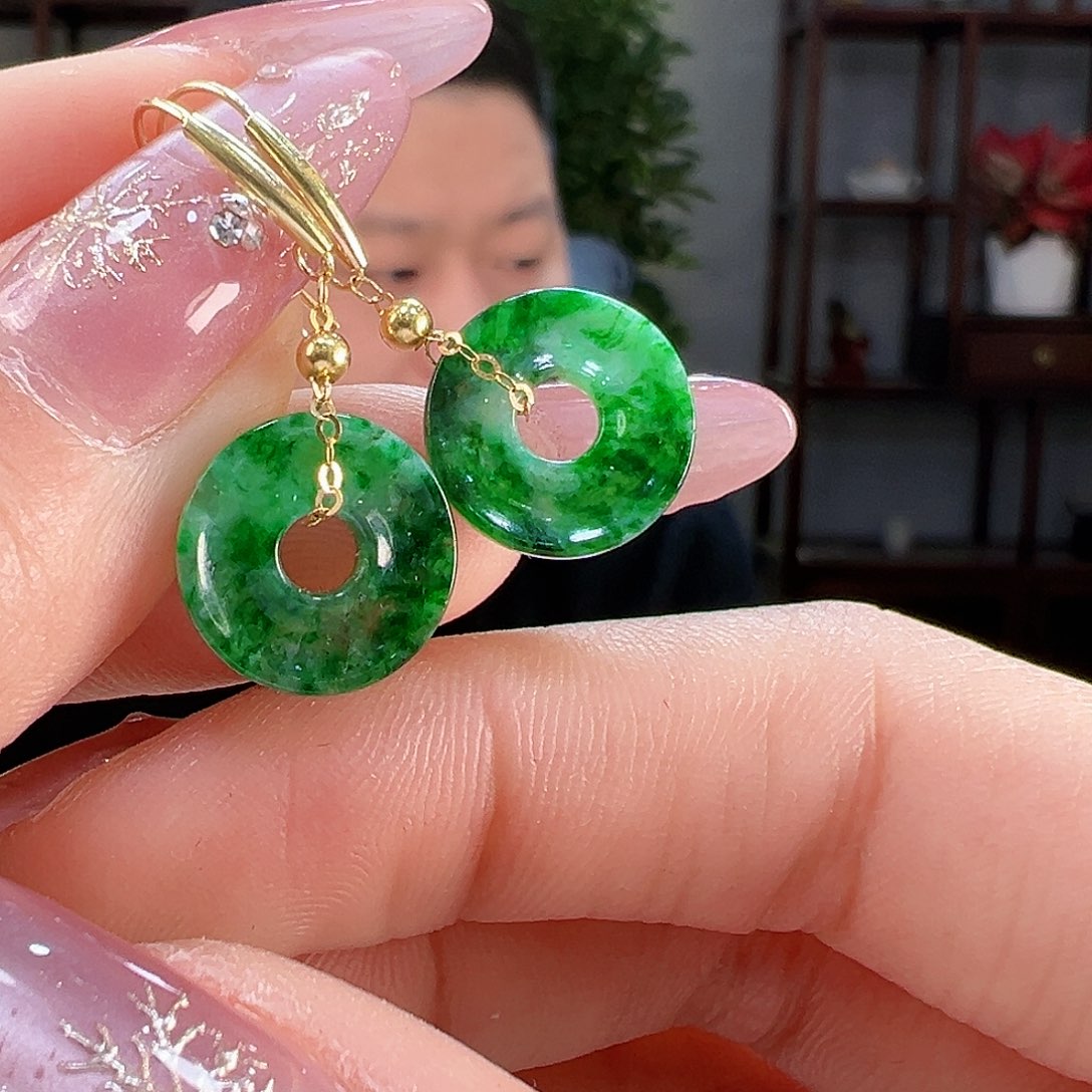 翡翠耳饰18K金镶嵌耳环22