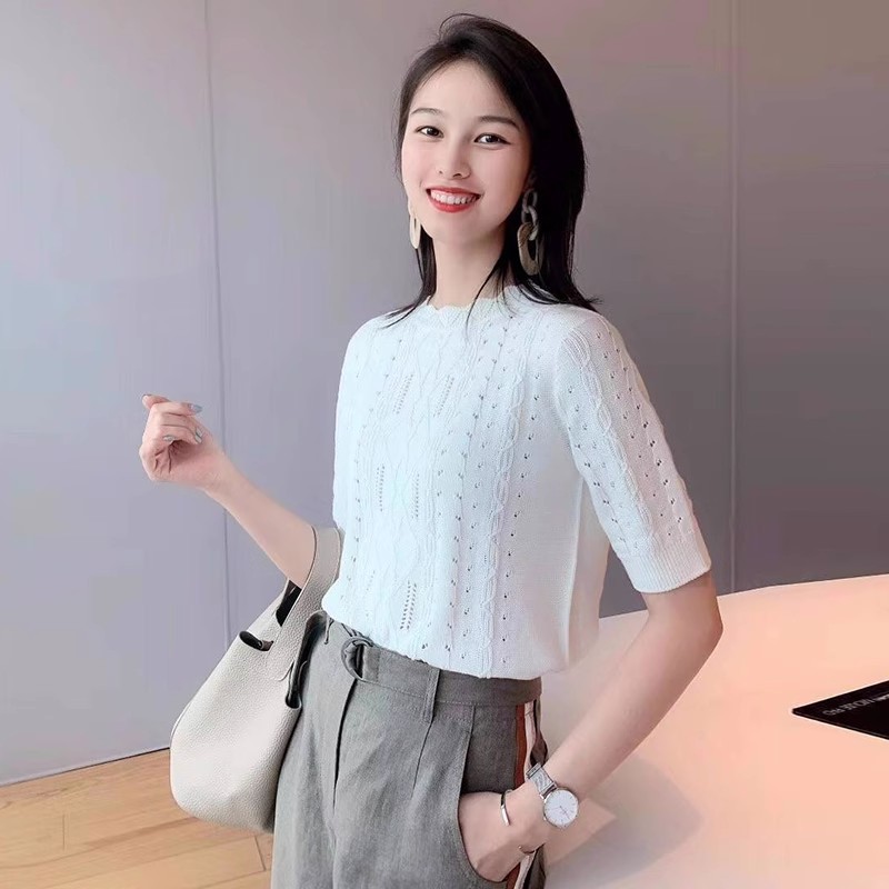 AMASS/阿玛施甜美花边镂空百搭针织套头T恤5399336