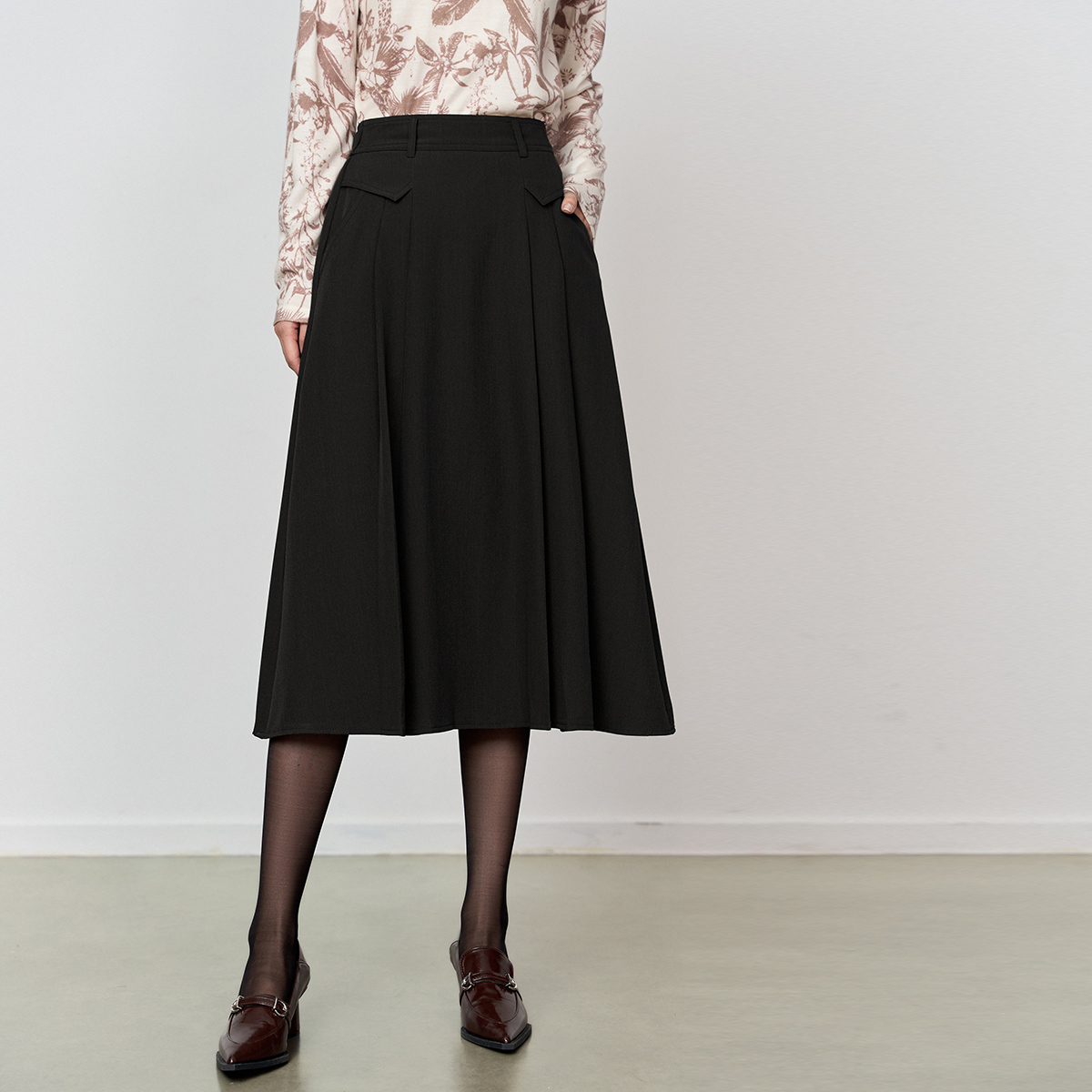 【风生二姐】颜域中长款高腰半身裙女2025新款咖色优雅通勤A