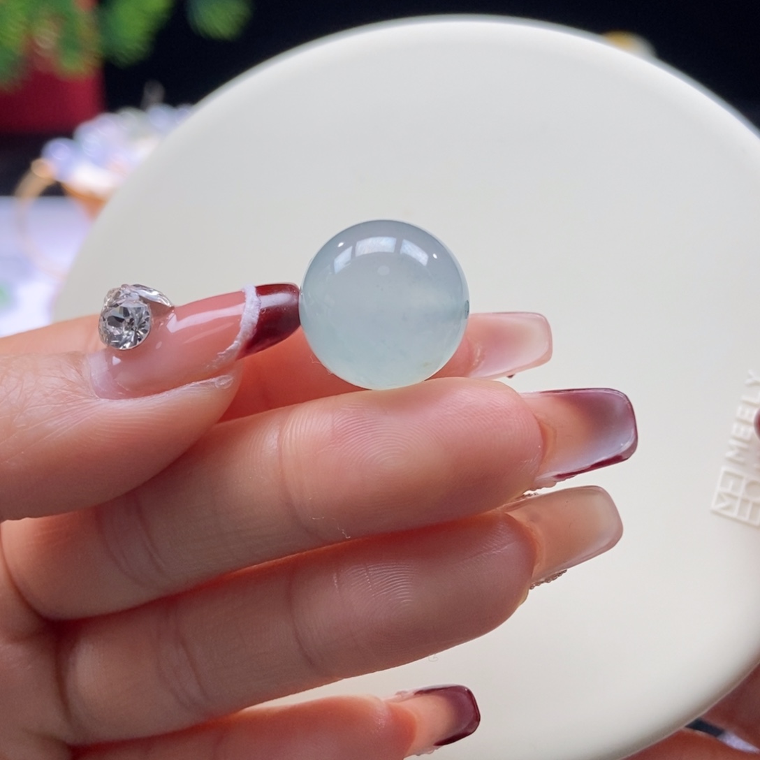 翡翠散珠翡翠冰天空蓝大珠卡16.3mm
