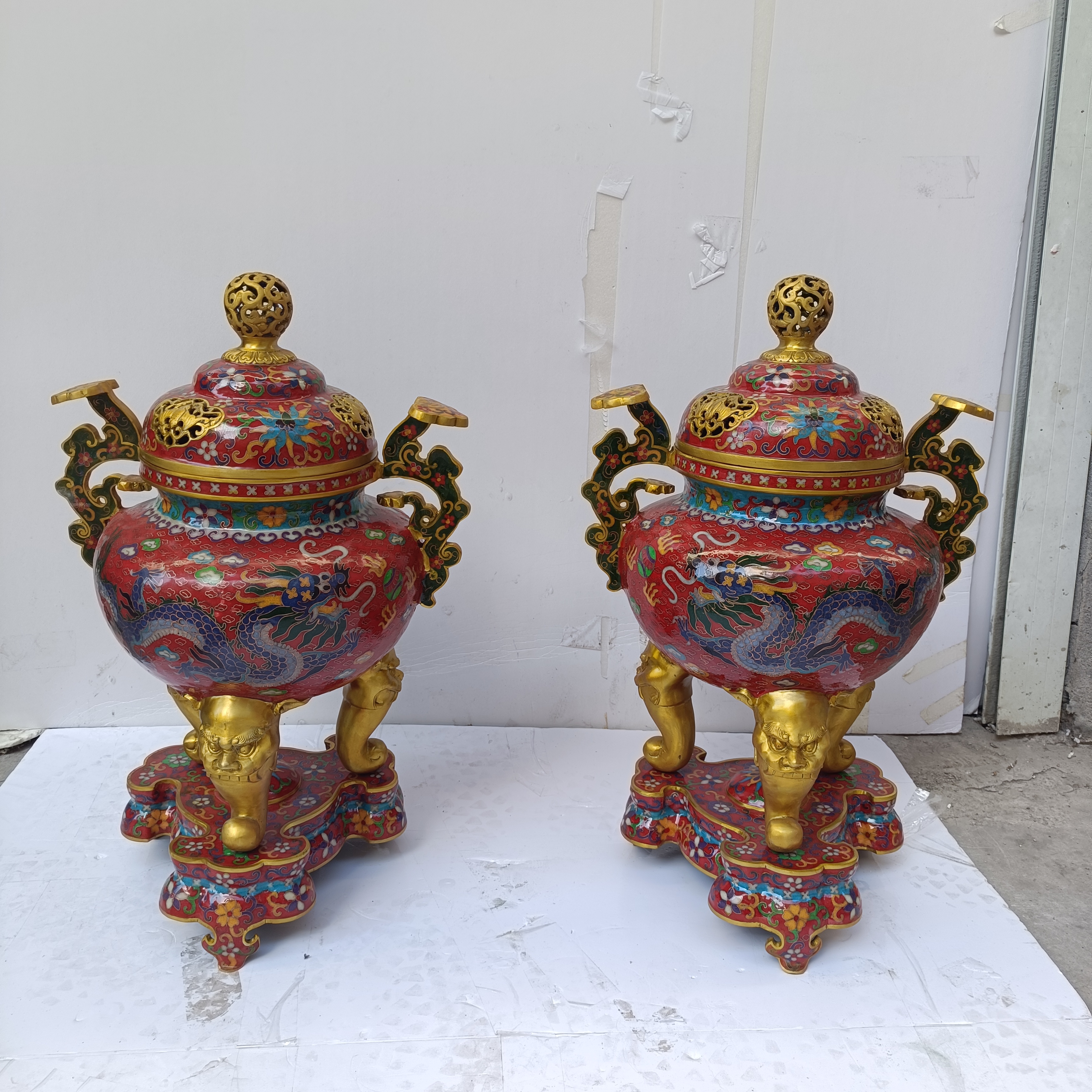 铜胎，景泰蓝如意耳炉