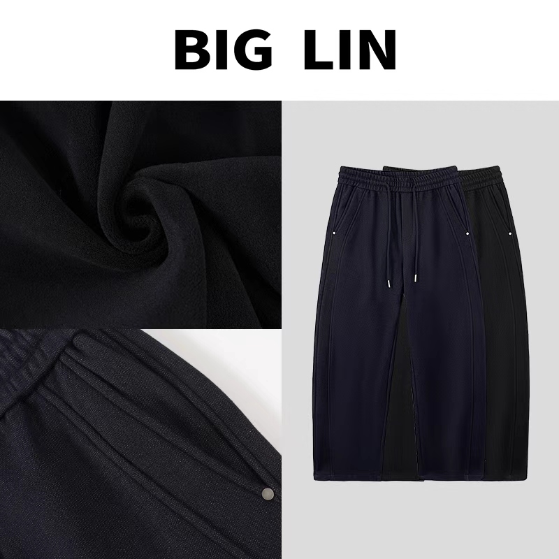  BIG林 25ss冬款双纱水洗小铆钉立体剪裁牛仔直筒弯刀裤18-311