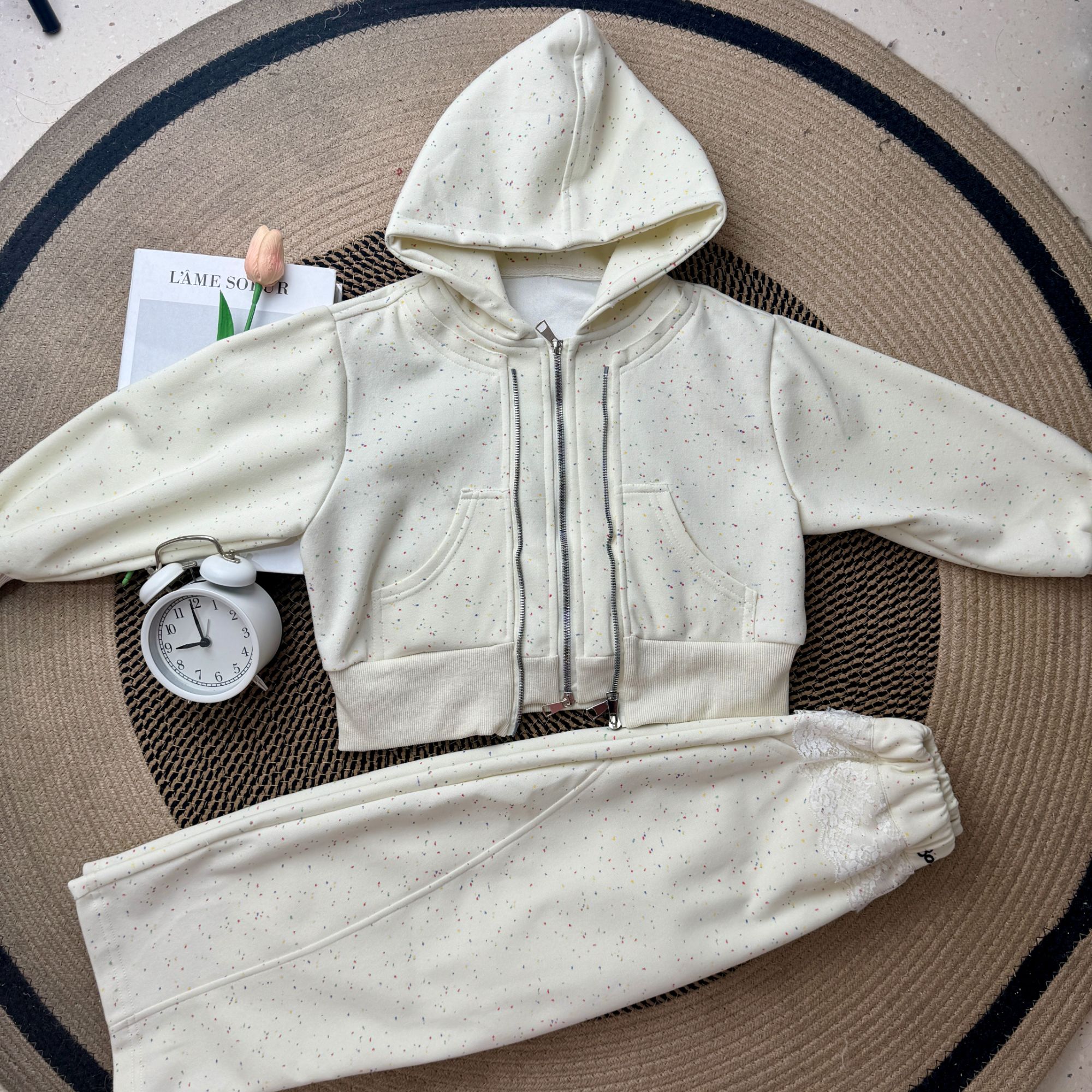 【童装-两件套】爱依服女童洋气小童韩版白色连帽运动套装两件套 