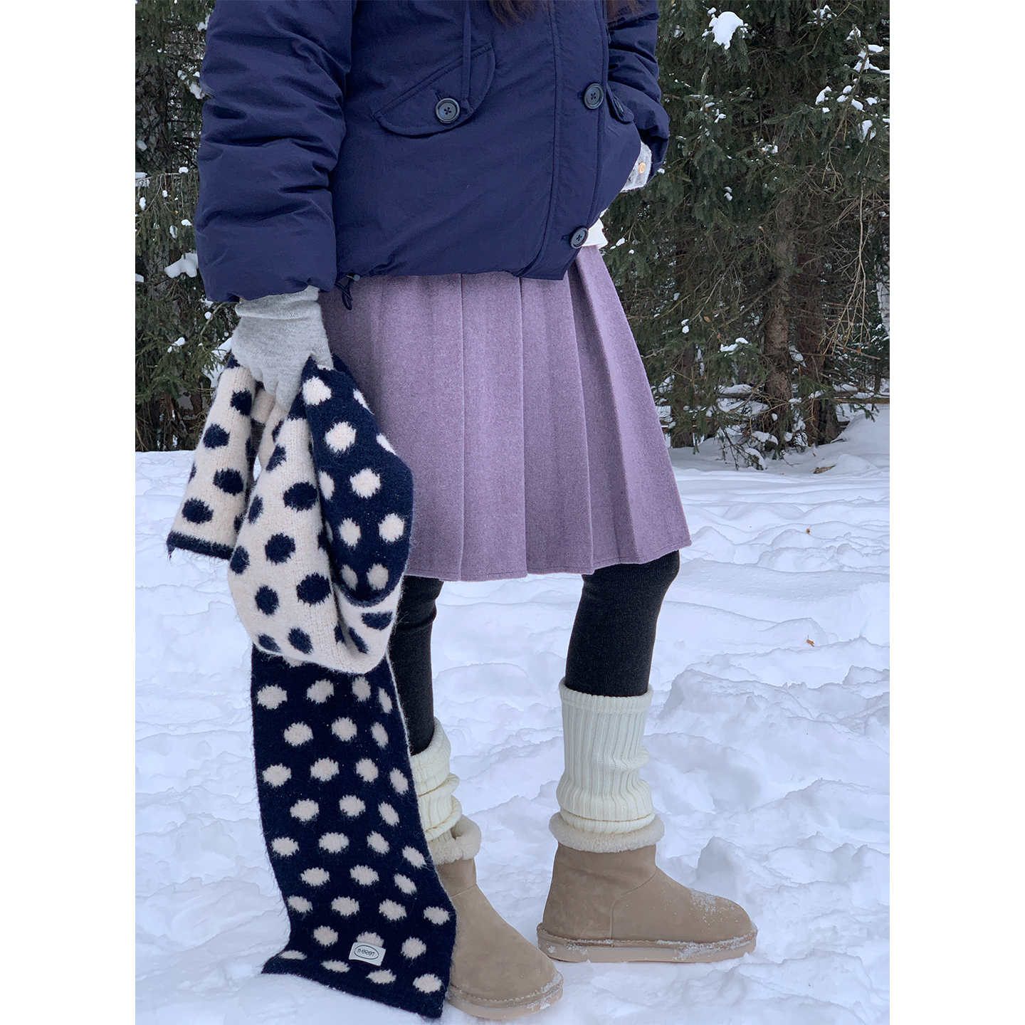 霍里德地图 “浆果奶霜”复古工字褶百搭中长款A字毛呢半裙女