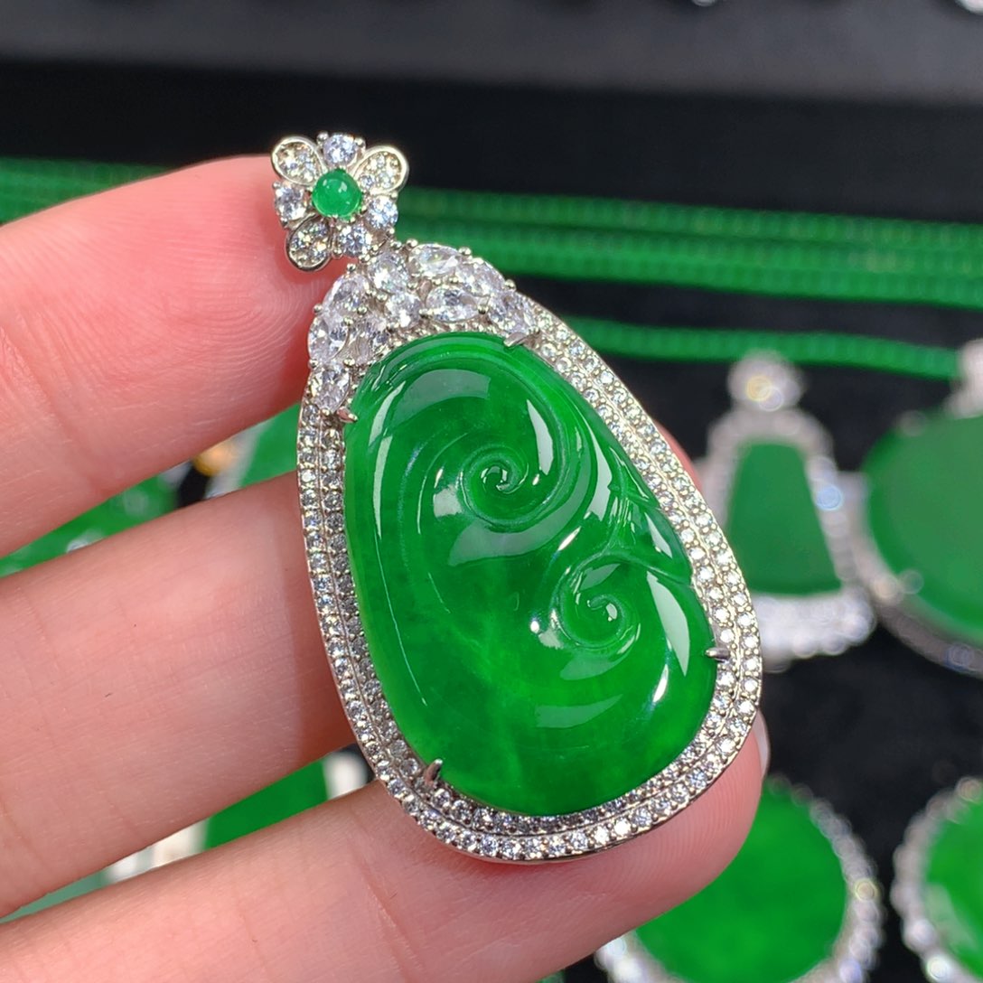 翡翠吊坠(不含链)银S925镶嵌