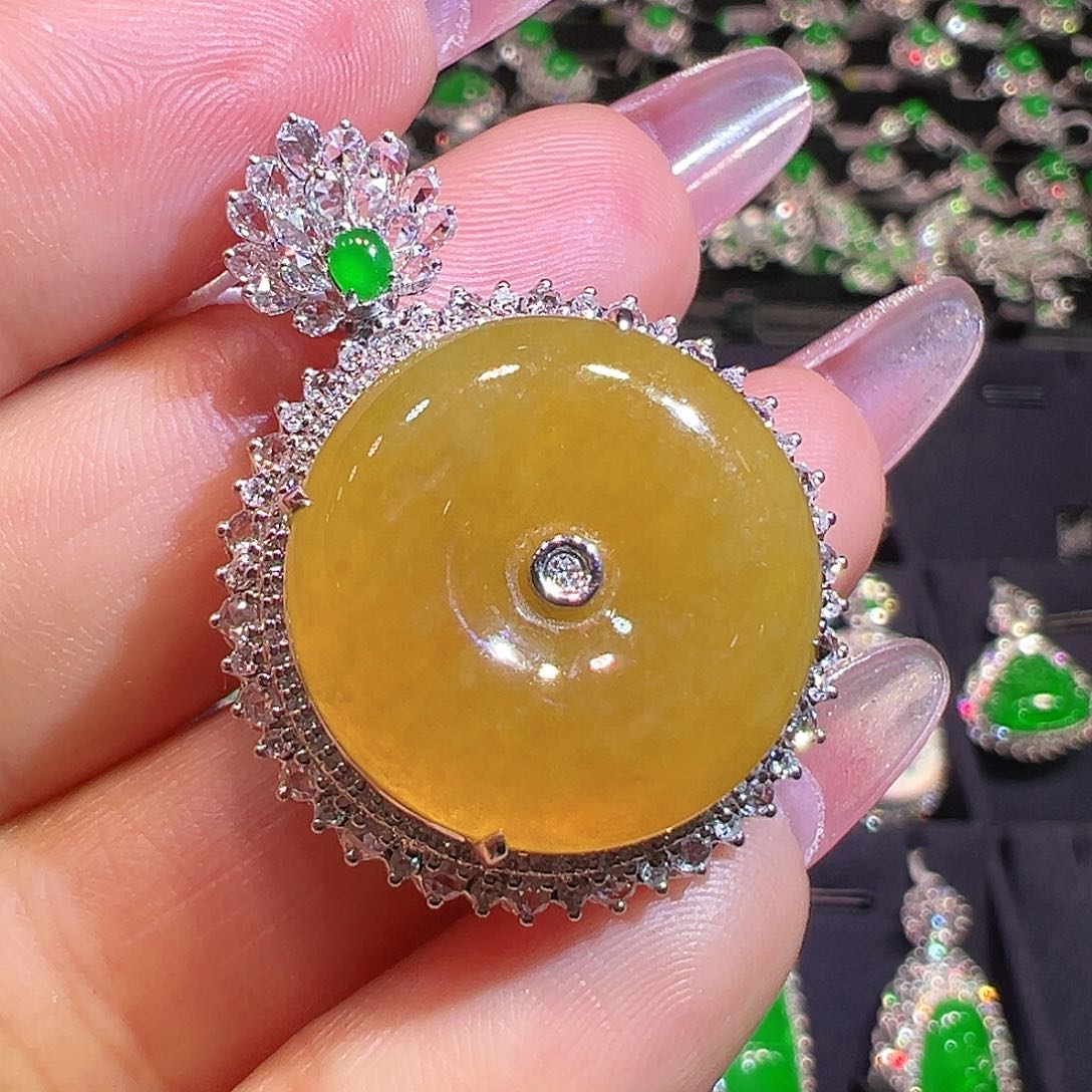 翡翠18K金镶嵌吊坠(不含链)翡翠